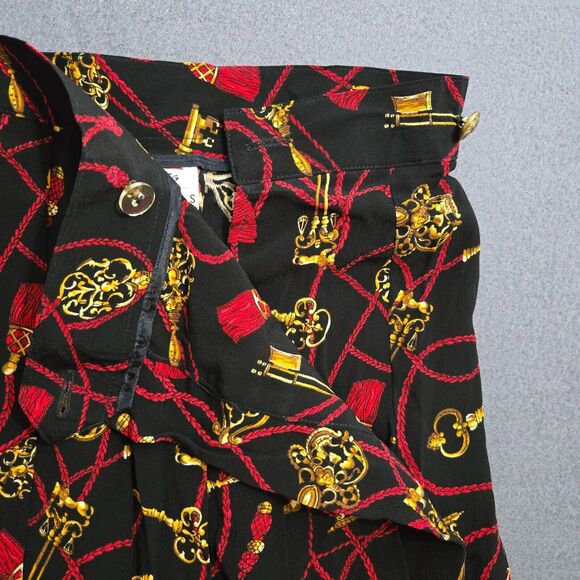 VTG Talbots 10P Petite Black Maxi Skirt A-Line Equestrian Horse Bit Chain Print - Picture 5 of 9